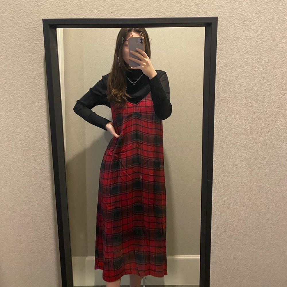 ZARA Long Red Plaid Dress